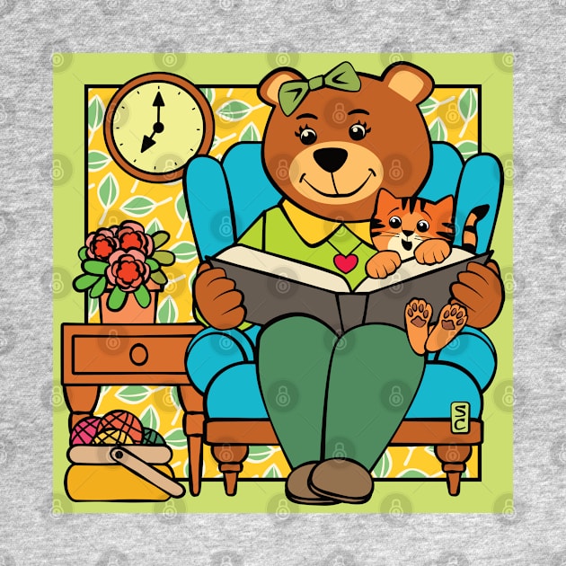 Maw Bear Reading to Cat by Sue Cervenka